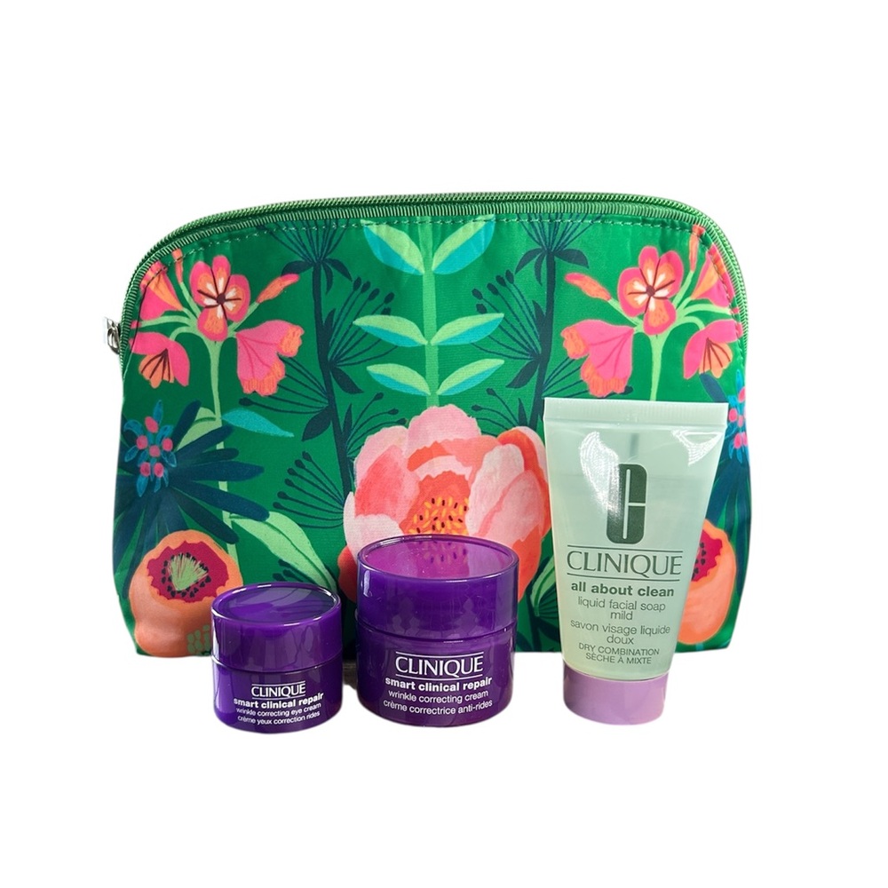 Clinique 3 Pc Skincare Gift Set with Floral Bag